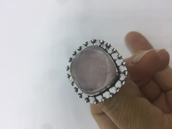 Vintage  Genuine Rose Quartz Silver Ring - image 5