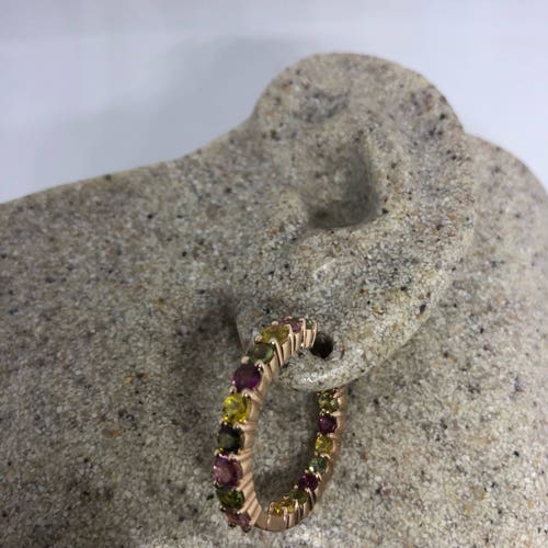 Vintage Genuine Miixed color Tourmaline 925 Sterling Silver Rose outlet Gold Finish Chandler Dangle Hoop Earrings