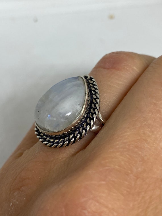 Vintage Genuine Rainbow Moonstone Ring - image 7