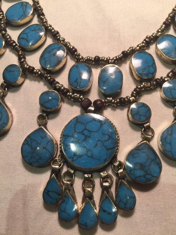 Vintage  Hand Wrapped Tibetan Blue Howlite Neckla… - image 3