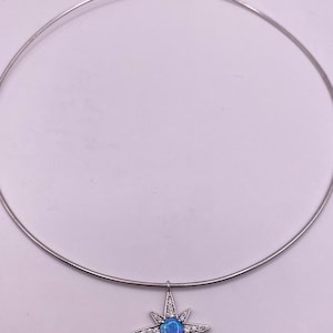 Gargantilha vintage de estrela de opala azul, colar de argola de prata esterlina 925