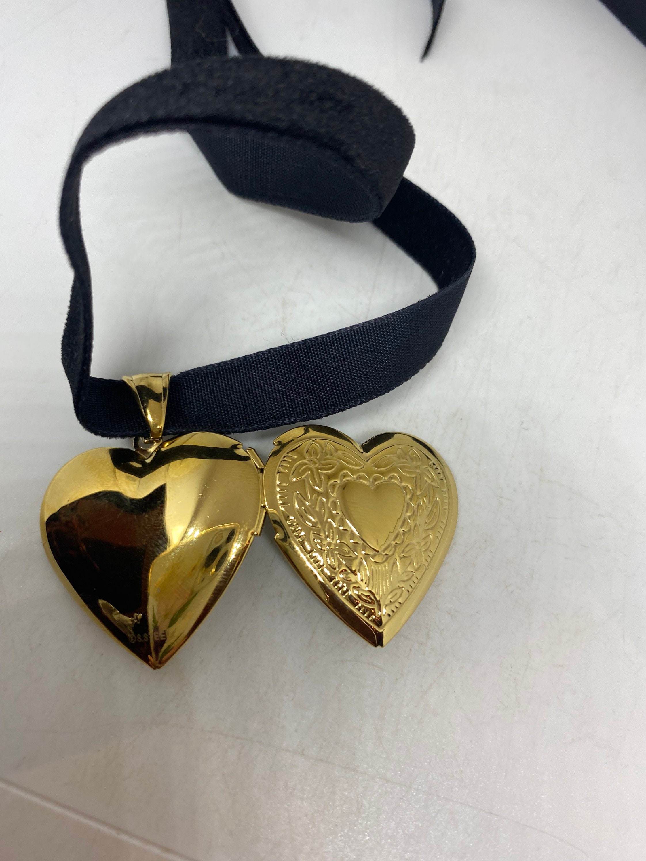 Vintage Heart Locket Choker Golden Stainless Steel Deco Etched Etsy Singapore