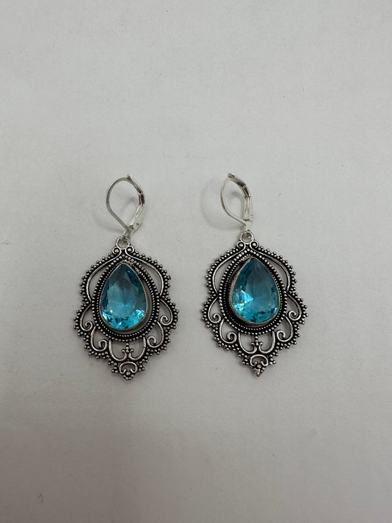 Antique Vintage Aqua Blue Volcanic Glass Silver D… - image 3