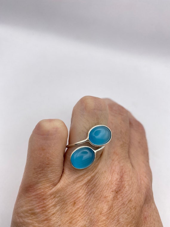 Vintage Blue Cats Eye Glass Ring - image 4