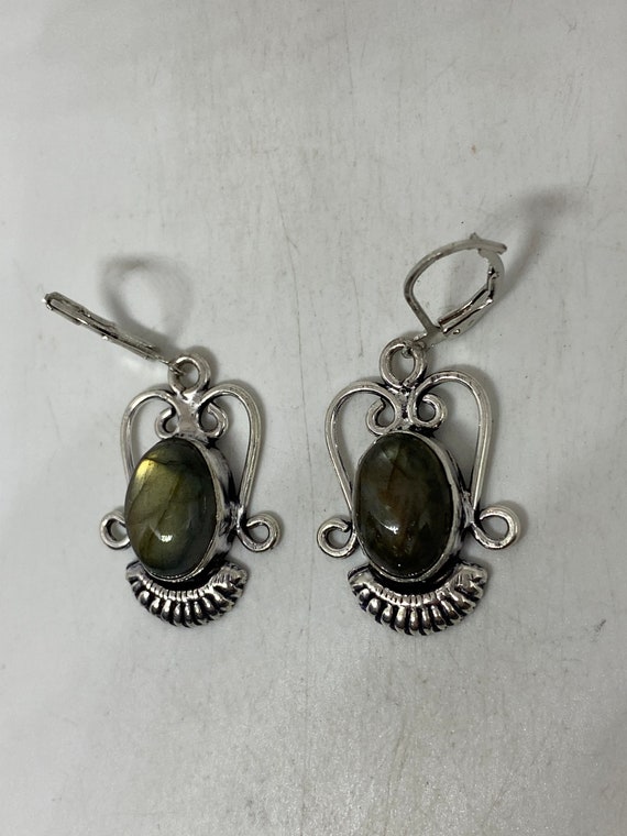 Vintage Labradorite Silver Dangle Earrings - image 5