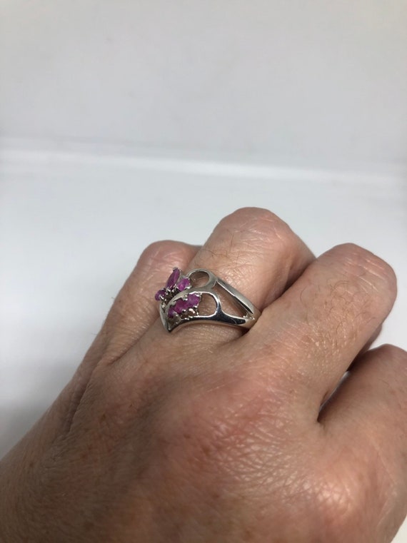 Vintage Genuine Pink Ruby 925 Sterling Silver Ring - image 5