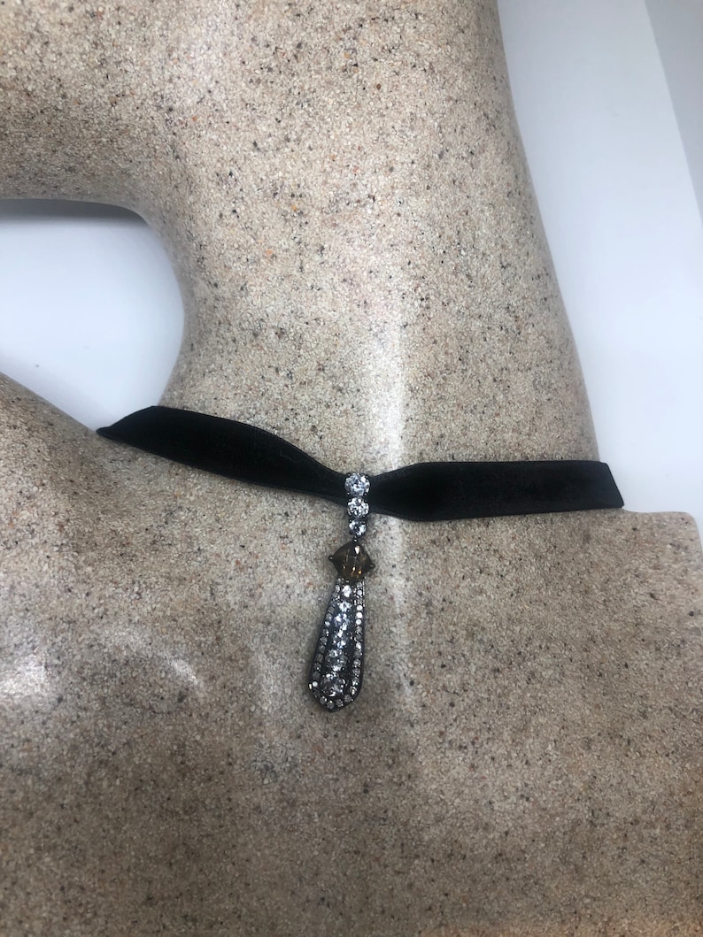 Vintage 925 Sterling Silver Genuine Smoky Topaz Deco shops Antique Choker Necklace