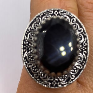 Vintage Black Onyx Silver Cocktail Ring Size 10