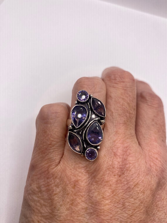Vintage Blue Iolite Silver Statement Cocktail Ring - image 3