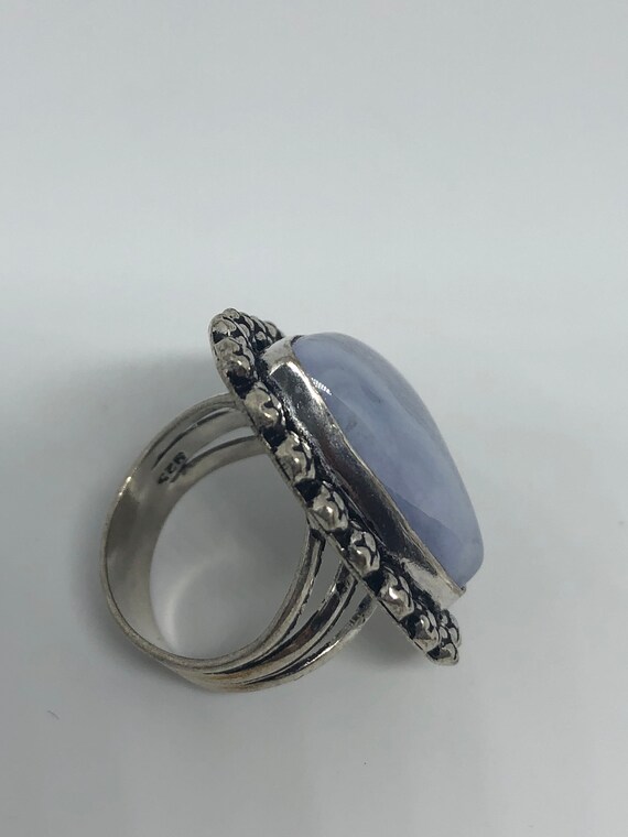 Vintage Genuine Blue Lace agate Silver Ring - image 7