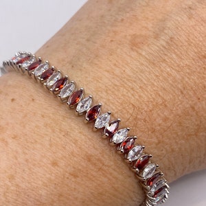 Vintage Red Garnet Tennis Bracelet in 925 Sterling Silver