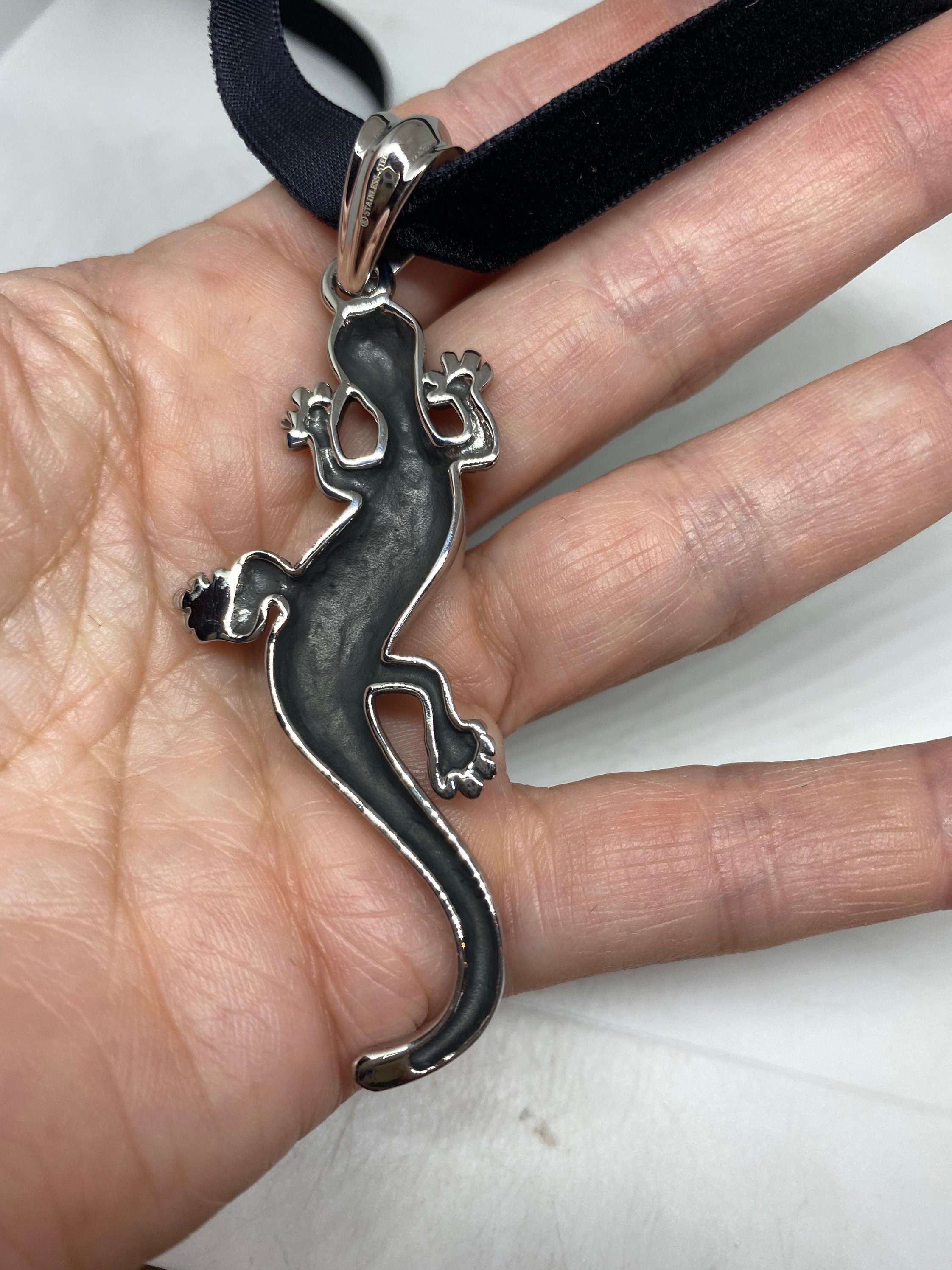 Vintage Handmade Stainless Steel Lizard Amulet Pendant Etsy