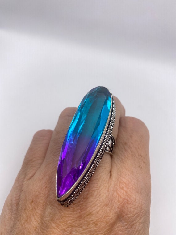 Vintage Amethyst Blue Glass Ring Antique Statemen… - image 4