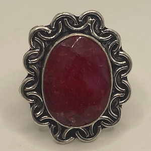 Vintage Handmade Raw Pink Ruby Silver Gothic Ring