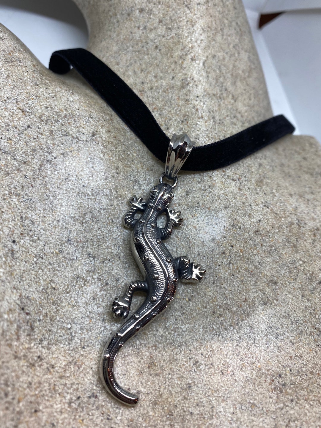 Vintage Handmade Stainless Steel Lizard Amulet Pendant Etsy