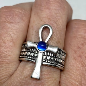Vintage Silver White Bronze Gothic Egyptian Ankh Men Ring