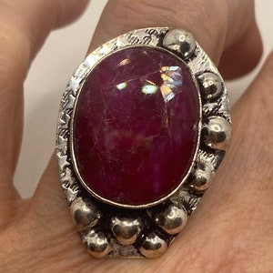 Vintage Handmade Raw Pink Ruby Silver Gothic Ring