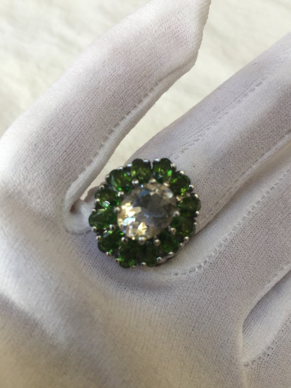 Vintage Green Chrome Diopside Ring Clear Fluorite… - image 1