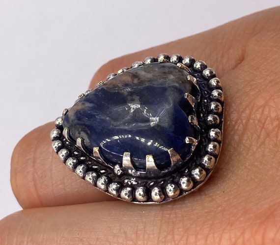 Vintage Blue Genuine Lapis Lazuli Heart Ring - image 4