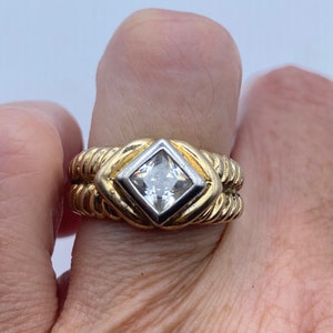 Vintage Cubic Zirconia Crystal Golden Sterling Silver Ring Size 7