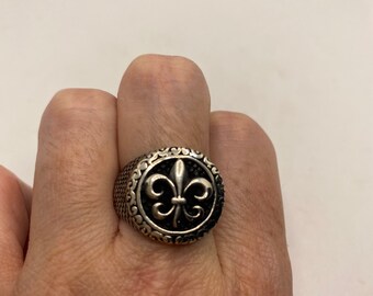 Gothic Fleur De Lis Band Ring - 925 Sterling Silver Wide Band Ring For Men, No Gemstone, Heavy Solid Silver - View #2