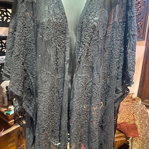 Lace Kimono Jacket Vintage Style Black Embroidered wrap
