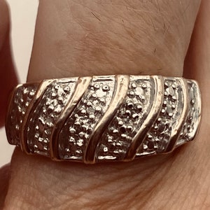 Vintage Diamond Golden 925 Sterling Silver Wedding Band Ring