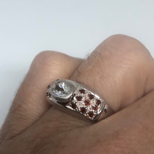 Vintage Bohemian Garnet White Sapphire 925 Sterling Silver Ring