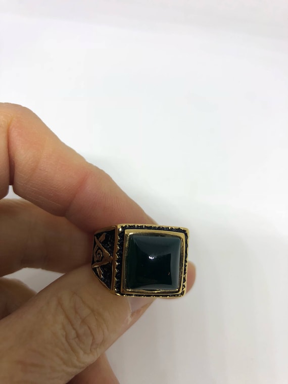 Vintage Gothic Gold Finished Genuine Green Onyx Fr