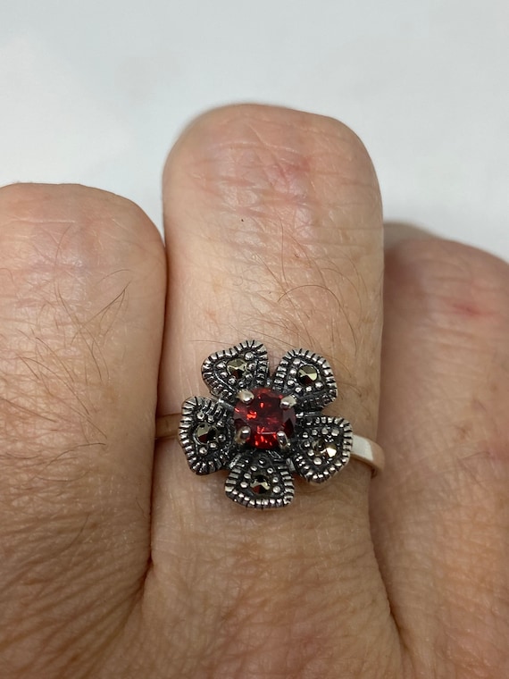 Vintage Red Bohemian Garnet Ring  925 Sterling Sil