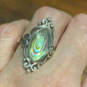 Antique Abalone  Filigree Sterling Silver Ring