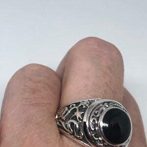 Vintage  Gothic Sterling Silver Genuine Black Onyx Mens Ring