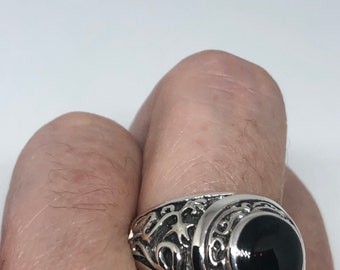 Vintage  Gothic Sterling Silver Genuine Black Onyx Mens Ring