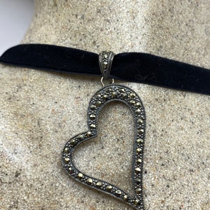 Vintage Heart Choker Sterling Silver Marcasite Pendant