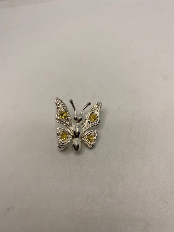 Vintage Golen Citrine Pin 925 Sterling Silver But… - image 5