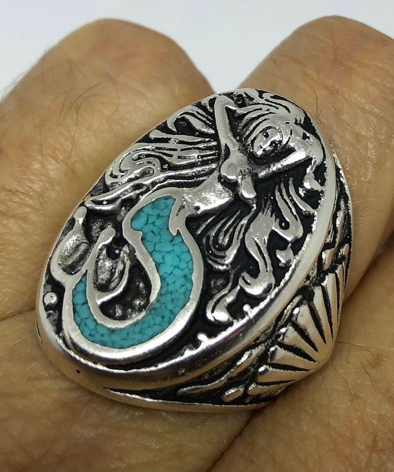 Vintage Southwestern  Turquoise Mermaid Ring - image 7