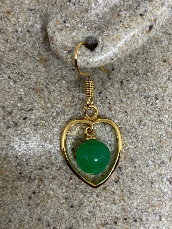 Vintage Fun Green Jade Heart Gemstone Gold Rhodiu… - image 6