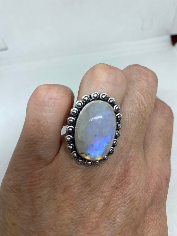 Vintage Large Blue White Rainbow Moonstone Stone … - image 2