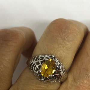 Vintage Handmade Golden Genuine Citrine 925 Sterling Silver Gothic Ring