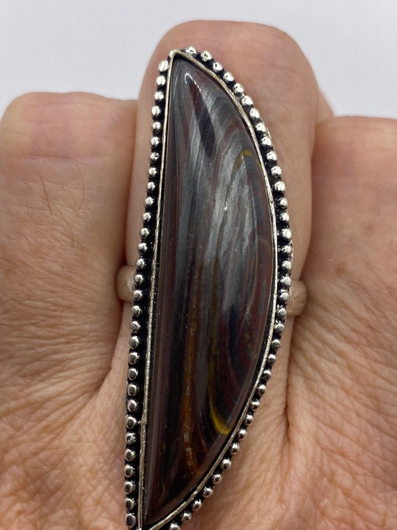 Vintage Large Red Tigers Eye Agate Silver Ring - image 1