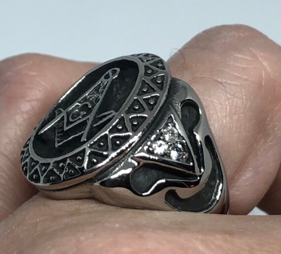 thumbnail image 2 of Men's Freemason Masonic Ring – Solid Stainless Steel, Gothic Biker Style (Gold/Silver) 2 of 6