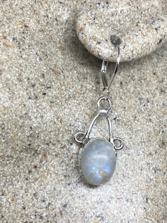Vintage Rainbow Moonstone Sterling Silver Lever Back Dangle Earrings View 6