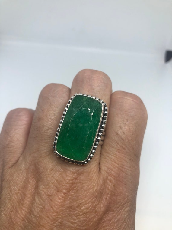 Antique Green Emerald Chrysopraise Silver Ring