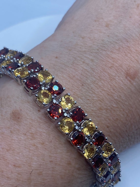 Vintage Garnet Citrine Bracelet in 925 Sterling Si