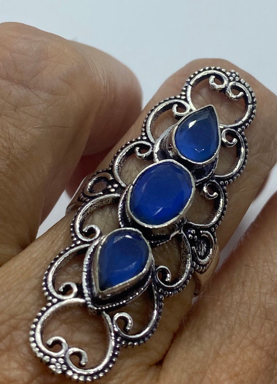 Vintage Blue Chalcedony Ring Statement Cocktail