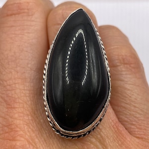 Vintage Black Onyx Silver Cocktail Ring Size 6.5