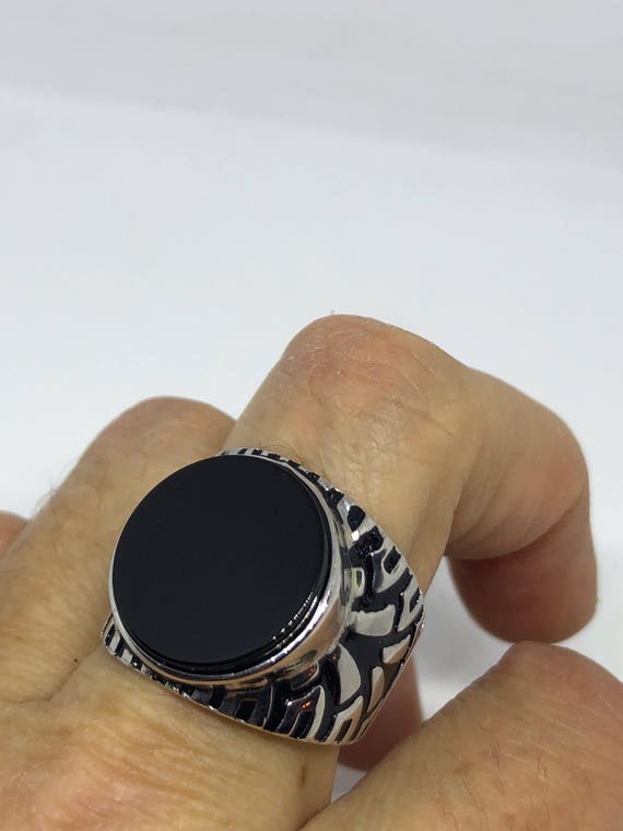 Vintage Onyx Mens Ring 925 Sterling Silver Gothic… - image 7