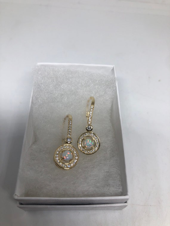 Vintage White Opal Earrings White Sapphire 925 St… - image 4