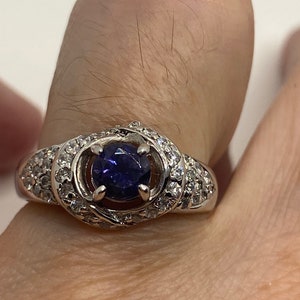 Vintage Handmade Deep Blue Sapphire and blue topaz 925 Sterling Silver Gothic Ring Size 6
