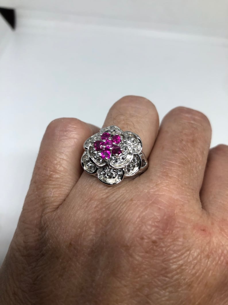 Vintage Handmade Pink Toumaline 925 Sterling Silver gothic flower Ring